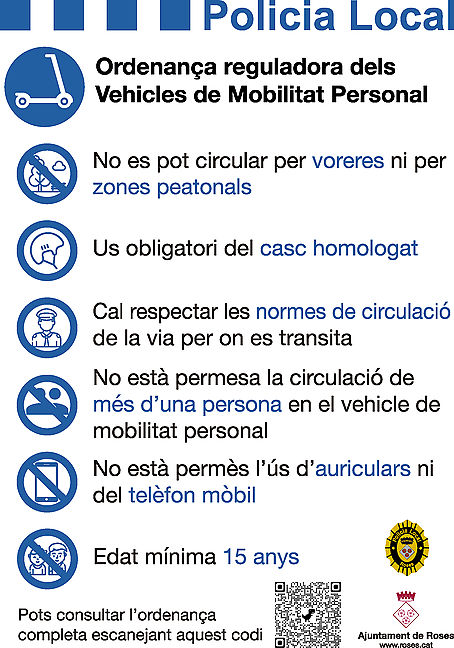 Campanya informativa de la Policia de Roses sobre la normativa de circulació de patinets elèctrics i similars